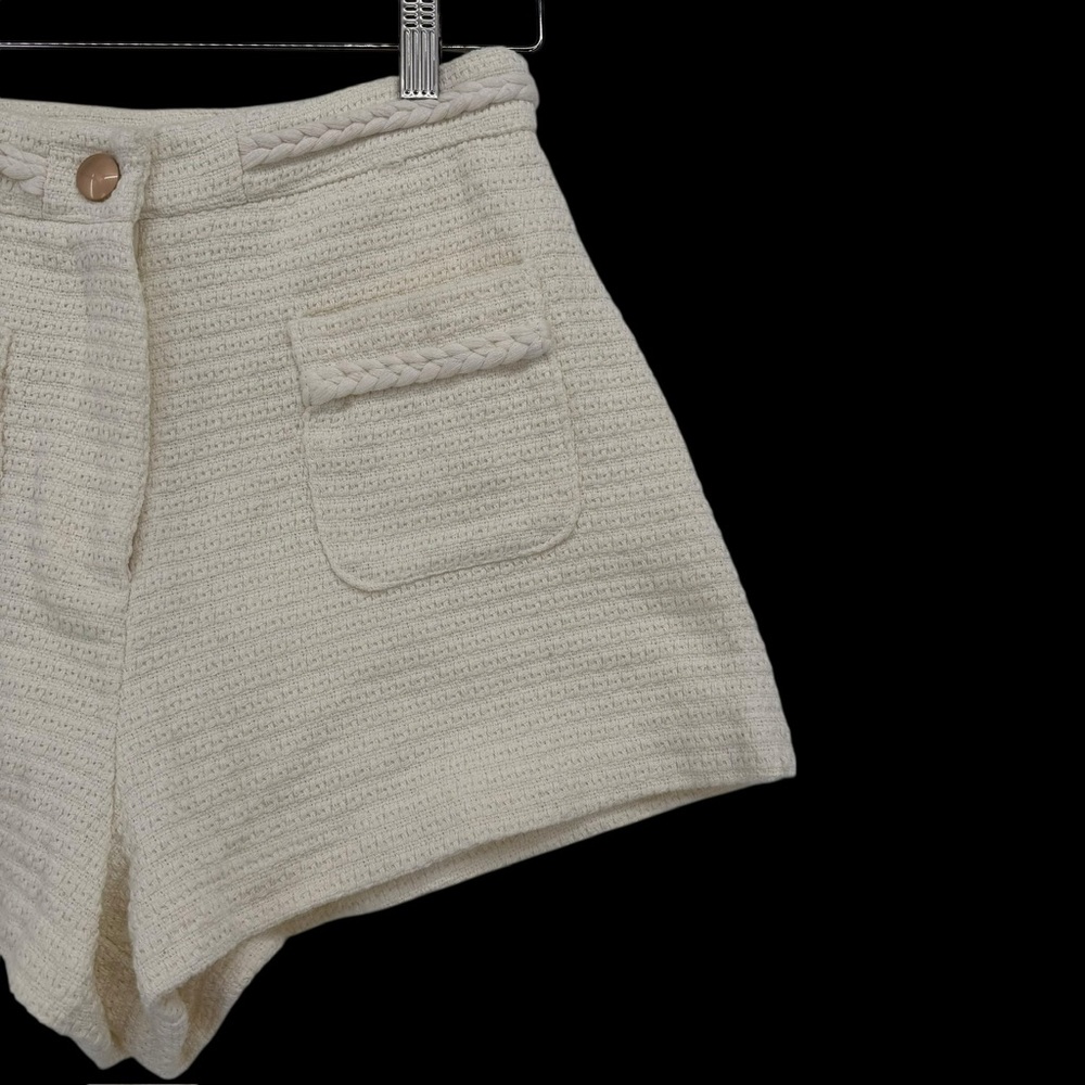 High-Waist Cream Knit Shorts
